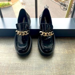 Zara patent loafer  with gold chain embellishment